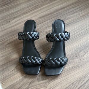 Braided Double-Strap Black Slide Sandals - Women